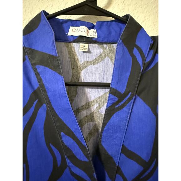 Abstract Print Button Down Tunic Women M Top Flip Cuff Long Sleeve Dressy Blouse - Picture 4 of 9